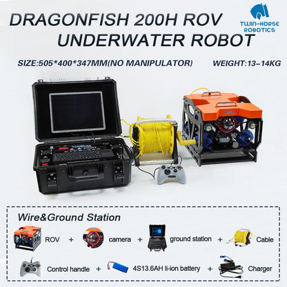 Underwater Robot Drone Camera Dragonfish 200H With Manipulator Arm 100M-300M Max Depth