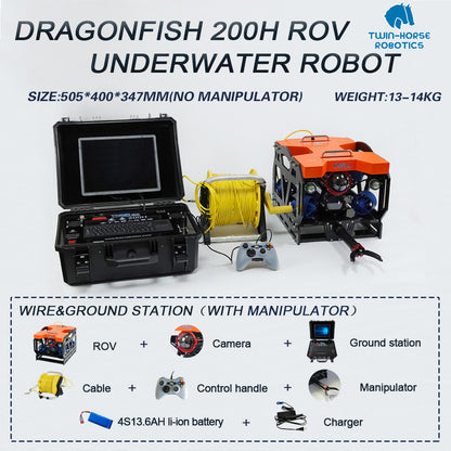 Underwater Robot Drone Camera Dragonfish 200H With Manipulator Arm 100M-300M Max Depth